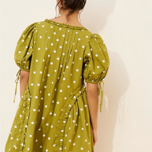 Damson Madder + Anthropologie Green Polka Dot Mini Dress, BRAND NEW - Picture 3 of 8